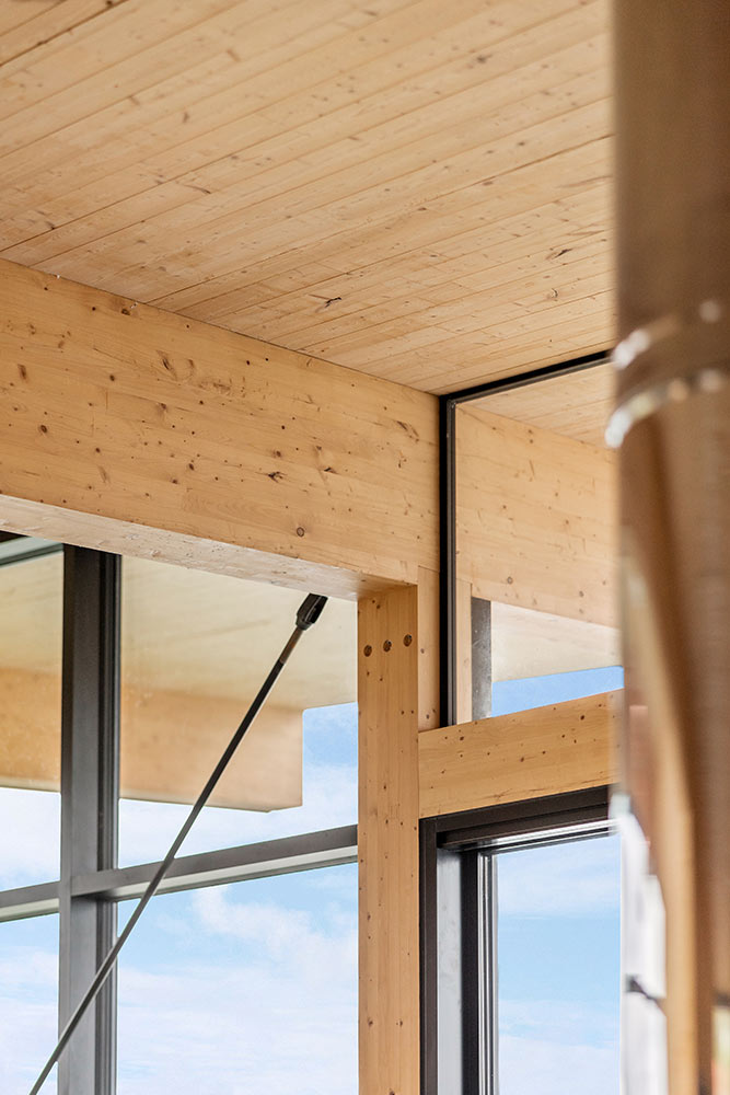close up of large windows overlooking  Lake